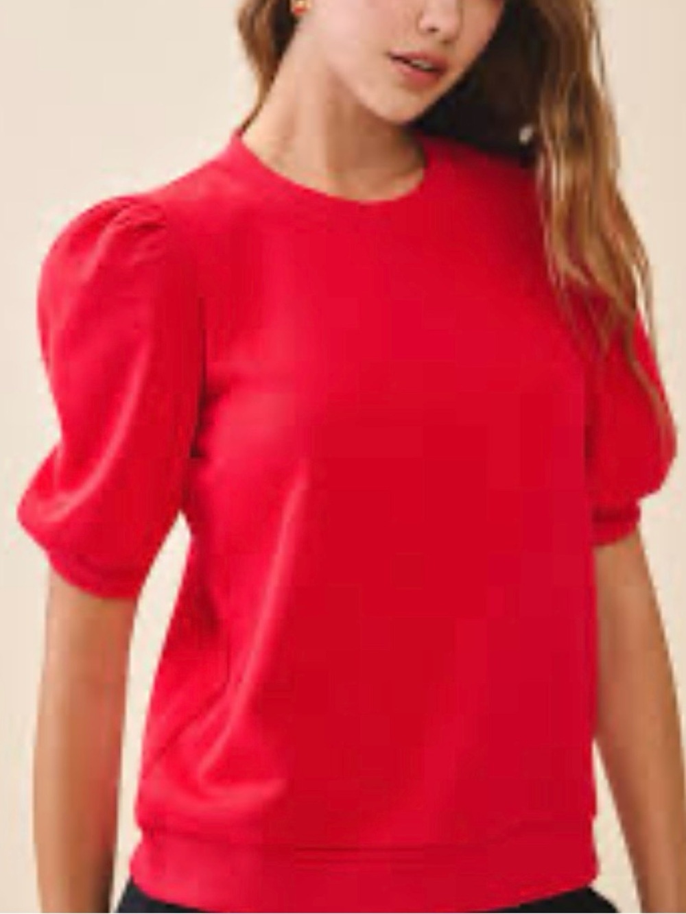 NWT Walter Baker Bright Red Skippy Puff-Sleeve Cotton Tee - Picture 8 of 8